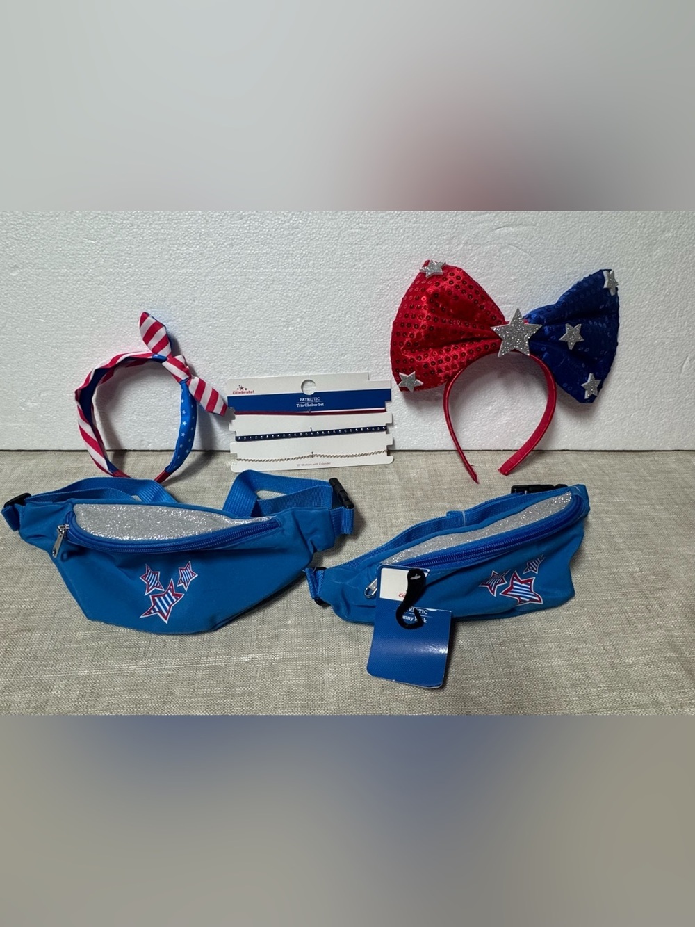 Celebrate It Blue Kids Fanny Packs/Trio Choker Set with Patriotic Headbands